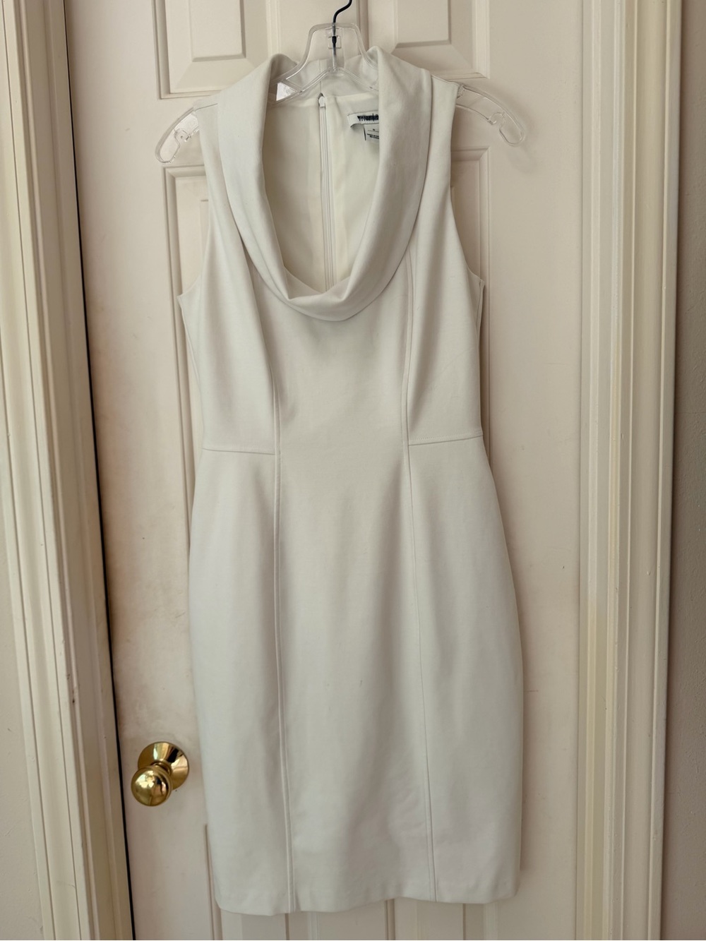 White House Black Market Cream Sleeveless Cowl Neck Sheath Dress, Sz 6 - Picture 11 of 16